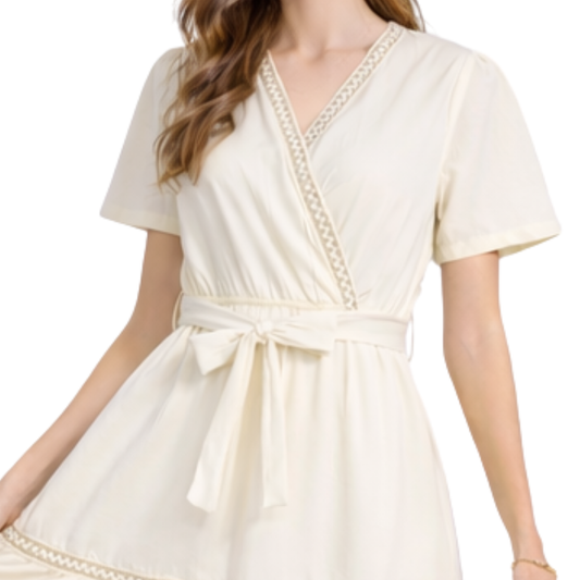 Vestido Cruzado Cintura Ajustable Beige