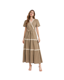 Vestido Cruzado Cintura Ajustable Café – de frente