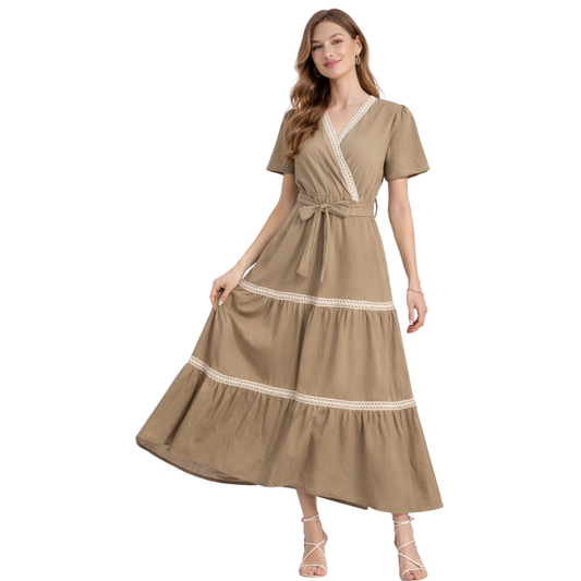 Vestido Cruzado Cintura Ajustable Café