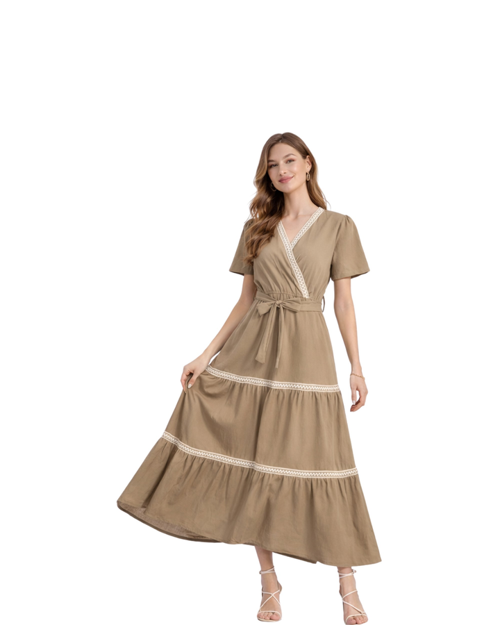 Vestido Cruzado Cintura Ajustable Café – de lado