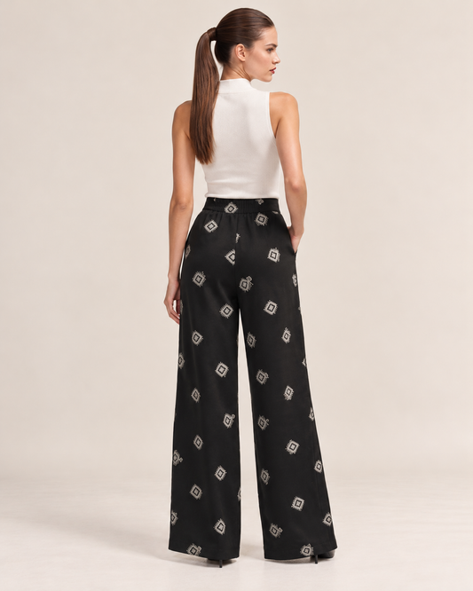 Pantalón Palazzo Estampado Negro – de espalda