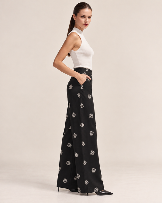 Pantalón Palazzo Estampado Negro – de lado