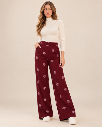 Pantalón Palazzo Estampado Vino – de frente