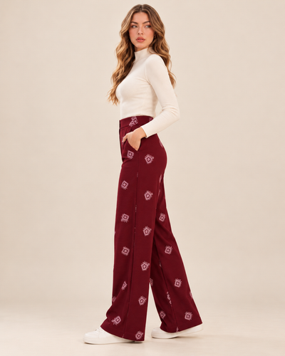 Pantalón Palazzo Estampado Vino – de lado