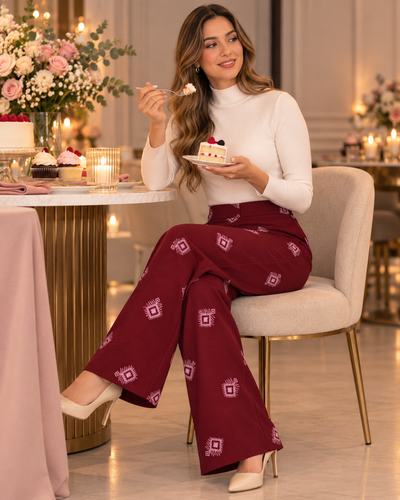 Pantalón Palazzo Estampado Vino – ambientada