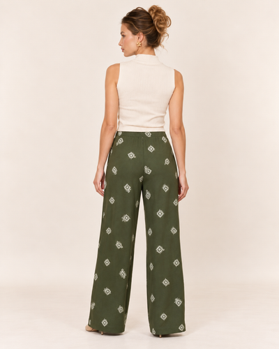 Pantalón Palazzo Estampado Olivo – de espalda