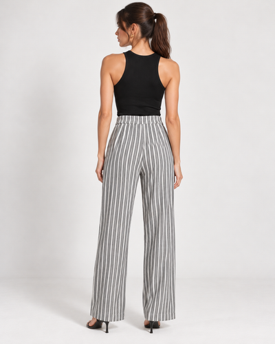 Pantalón Rayas Pierna Ancha Negro – de espalda