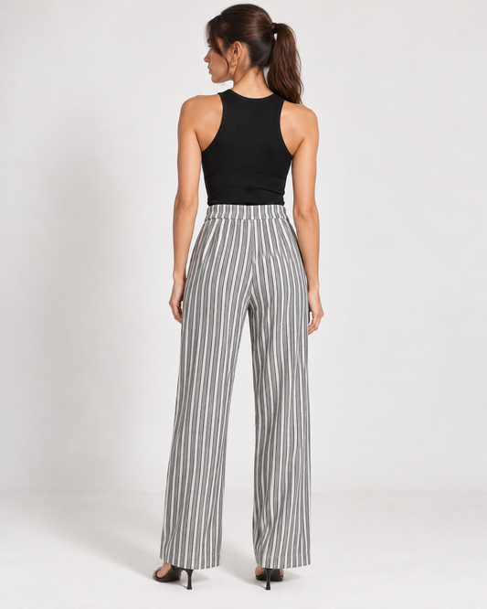 Pantalón Rayas Pierna Ancha Negro – de espalda