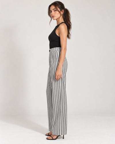 Pantalón Rayas Pierna Ancha Negro – de lado