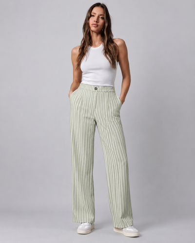Pantalón Rayas Pierna Ancha Verde – de frente