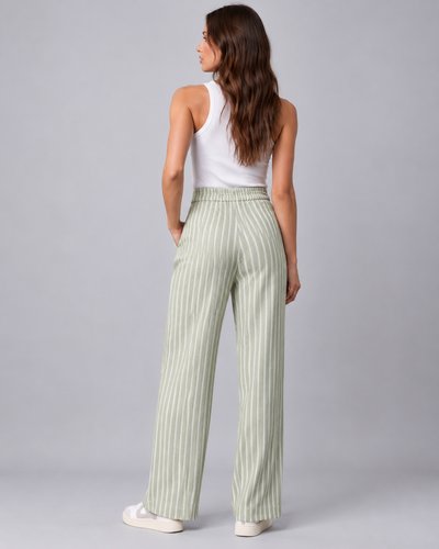 Pantalón Rayas Pierna Ancha Verde – de espalda