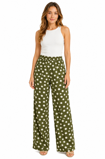 Pantalón Palazzo Lunares Olivo – de frente