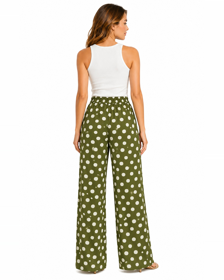 Pantalón Palazzo Lunares Olivo – de espalda