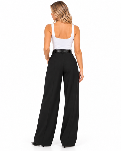 Pantalón Palazzo Pinzas Cinturón Negro – espalda