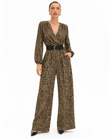 Jumpsuit Animal Print Cinturón Café – frente