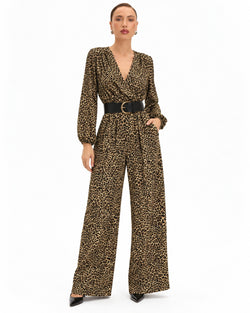 Jumpsuit Animal Print Cinturón Café – frente