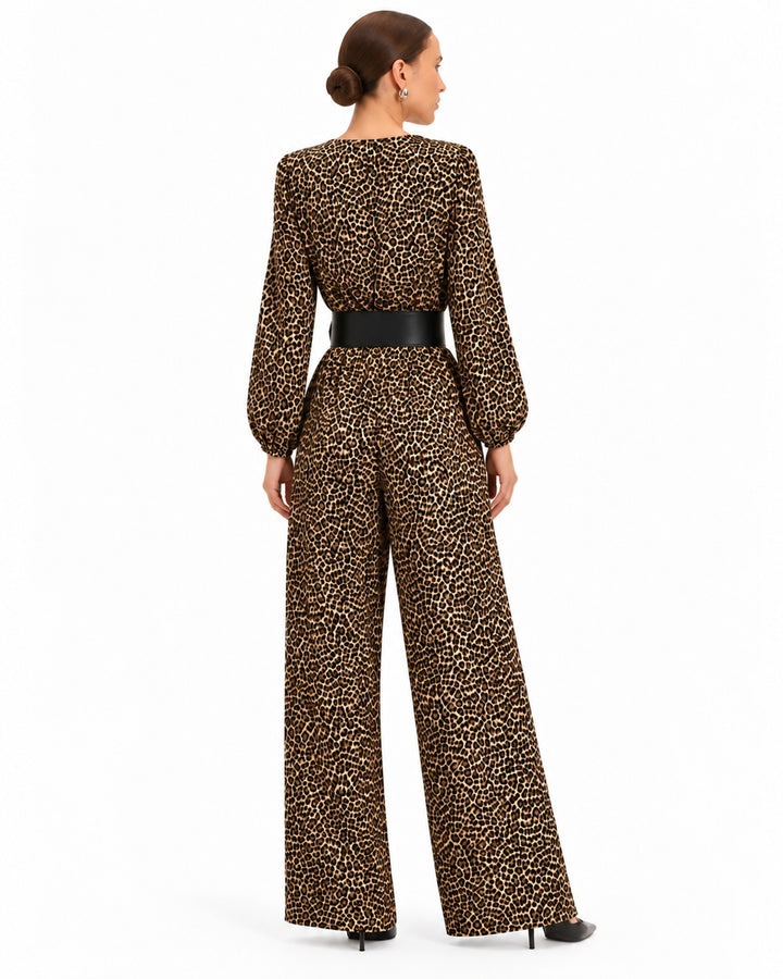 Jumpsuit Animal Print Cinturón Café – espalda
