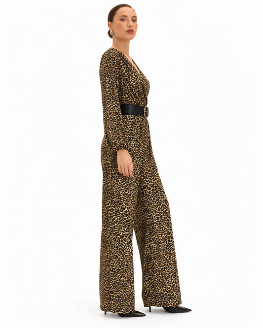 Jumpsuit Animal Print Cinturón Café – cuerpo completo