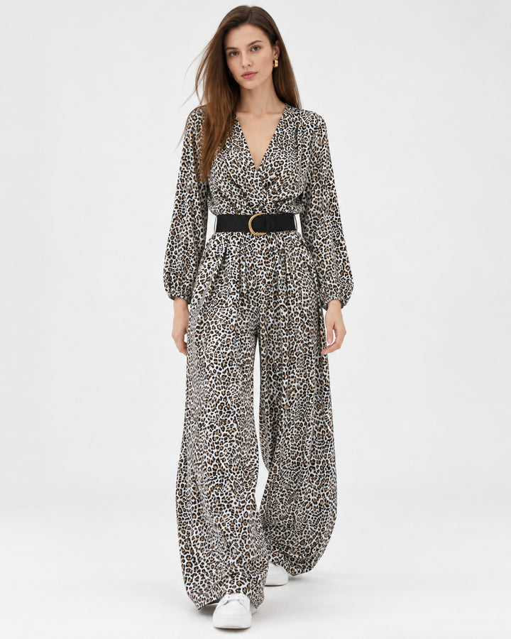 Jumpsuit Animal Print Cinturón Hueso – frente
