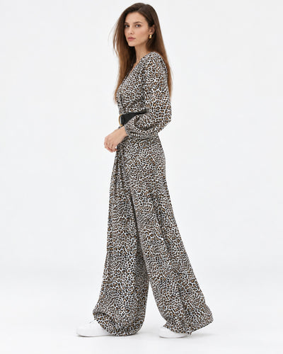 Jumpsuit Animal Print Cinturón Hueso – cuerpo completo