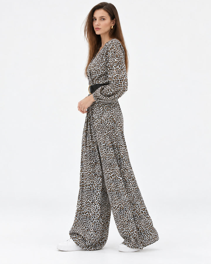 Jumpsuit Animal Print Cinturón Hueso – cuerpo completo