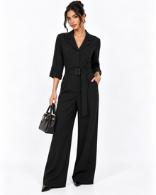 Jumpsuit Safari Cinturón Negro – de frente