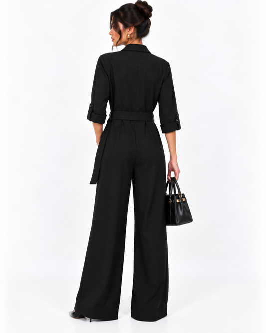 Jumpsuit Safari Cinturón Negro – de espalda