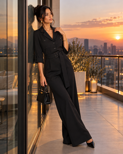 Jumpsuit Safari Cinturón Negro – ambientada