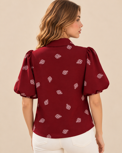 Camisa Estampado Bordado Vino – de espalda