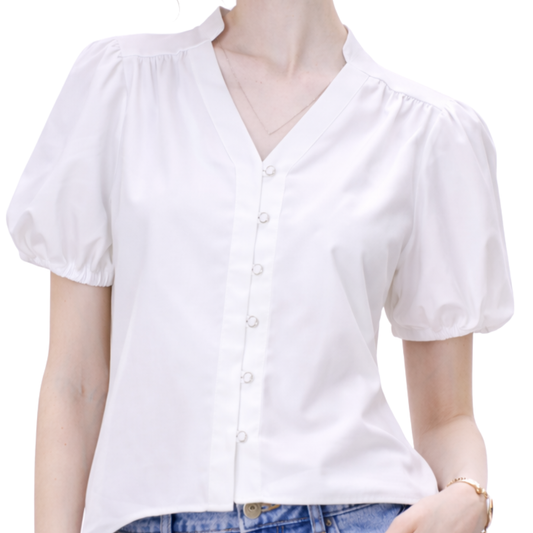 Blusa V Botones Perla Hueso