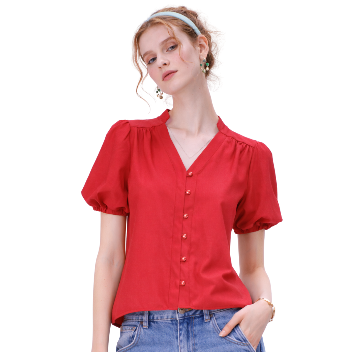 Blusa V Botones Perla