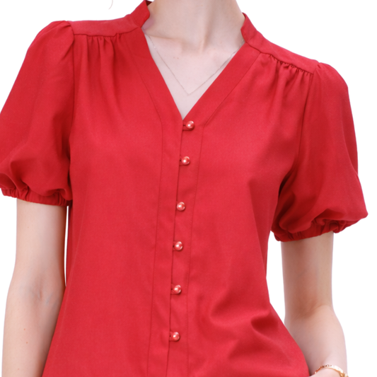 Blusa V Botones Perla Rojo