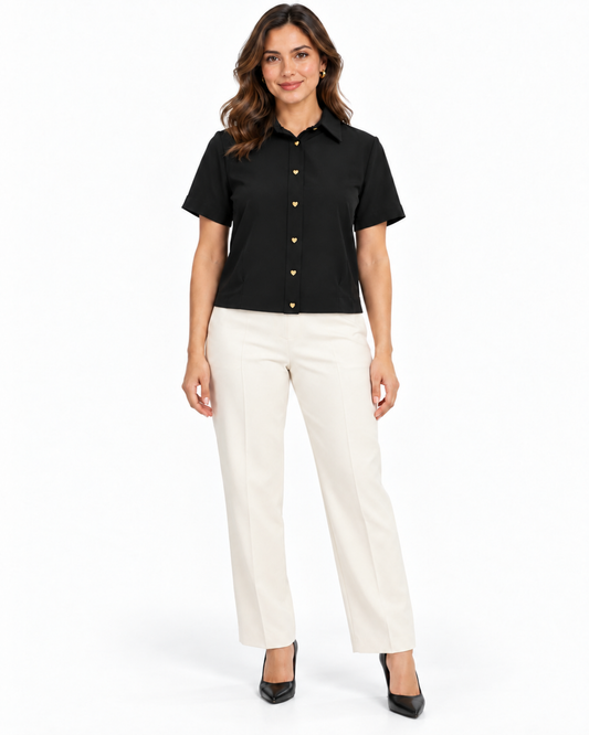 Blusa Botones Corazón Negro – frente