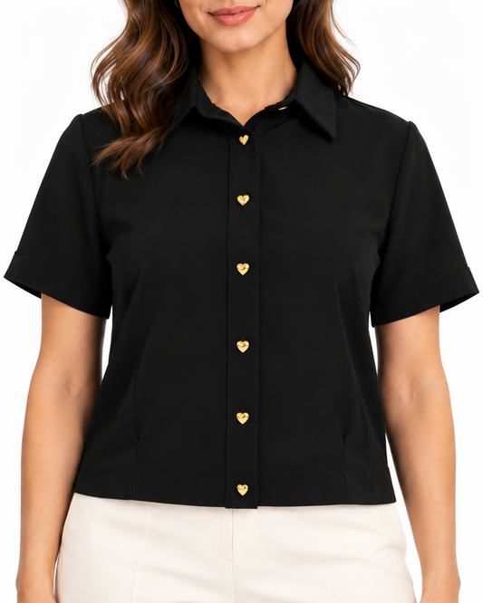Blusa Botones Corazón Negro – detalle de la prenda