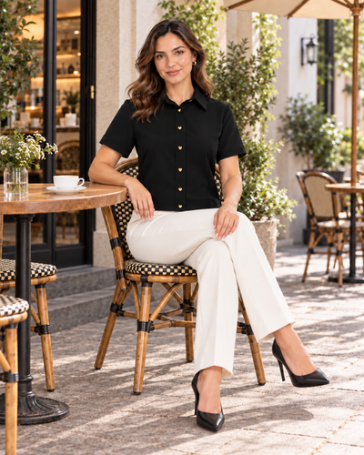 Blusa Botones Corazón Negro – ambientada exterior