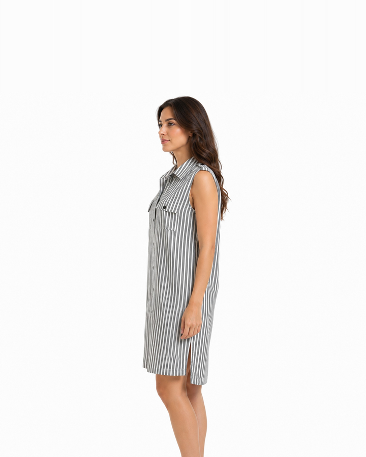 Vestido Camisero Rayas Negro – de lado