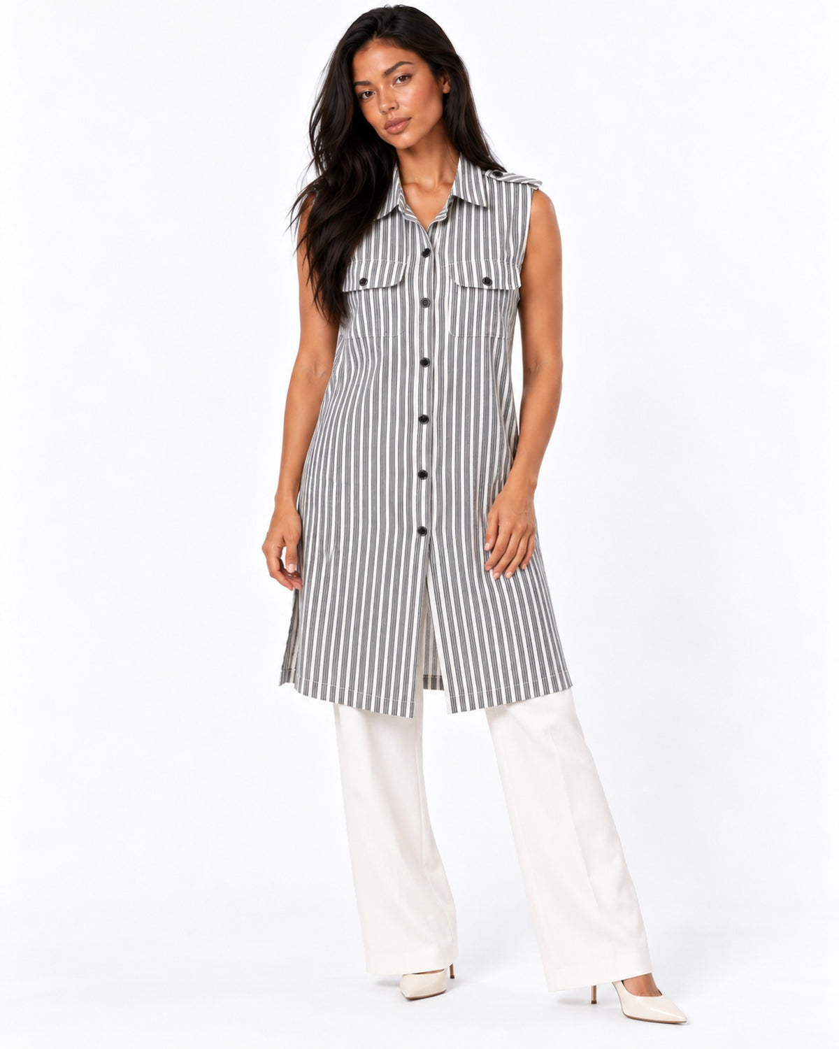 Vestido Camisero Rayas Negro – de frente