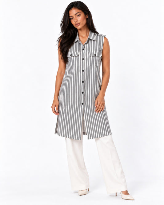 Vestido Camisero Rayas Negro – de frente