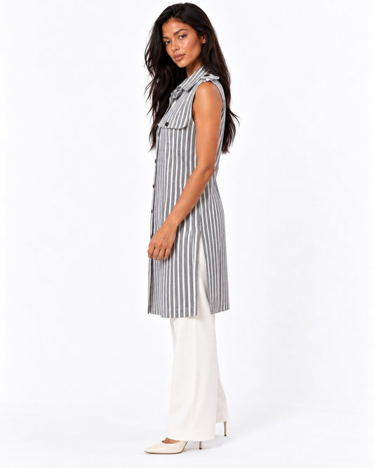 Vestido Camisero Rayas Negro – de lado