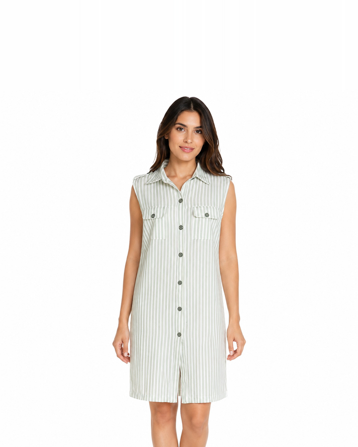 Vestido Camisero Rayas Verde – de frente