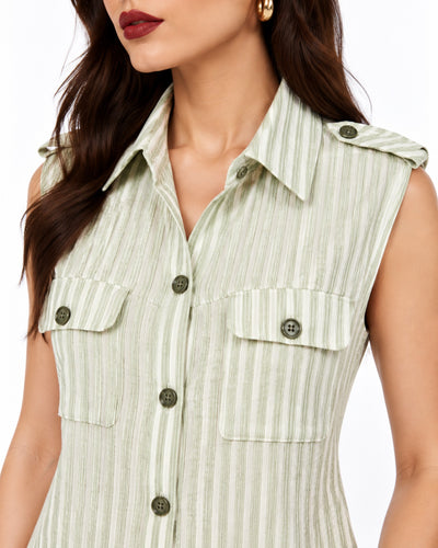 Vestido Camisero Rayas Verde – detalle