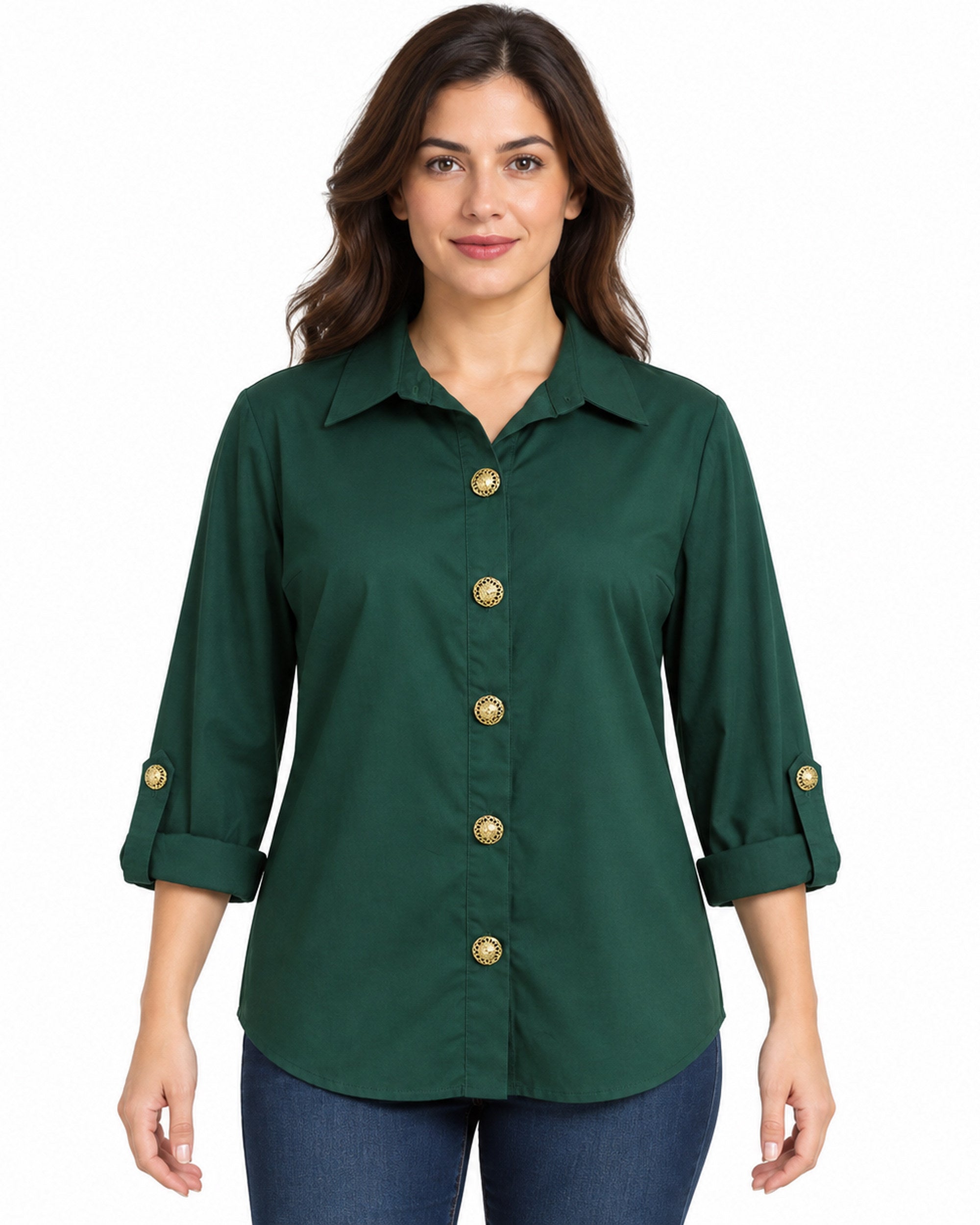 Camisera Botón Dorado Verde – frente