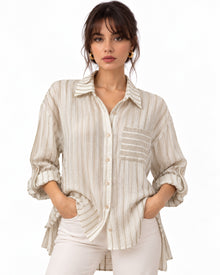 Camisera Oversize Rayas Beige – frente