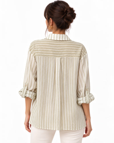 Camisera Oversize Rayas Beige – espalda