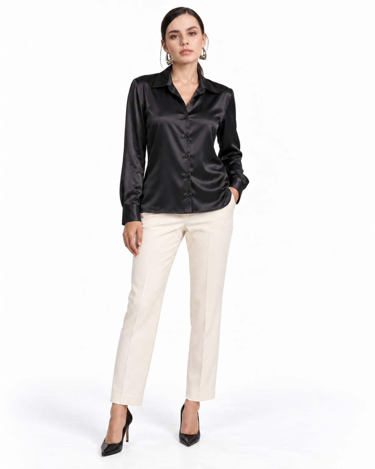 Blusa Satén Botón Joya