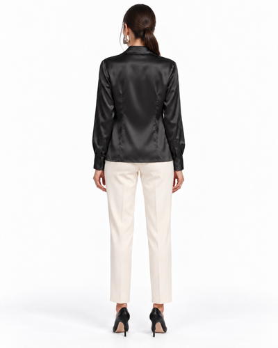 Blusa Satén Botón Joya Negro – espalda