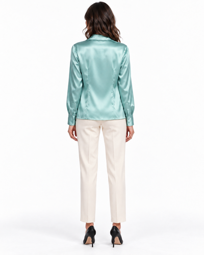 Blusa Satén Botón Joya Azul – espalda