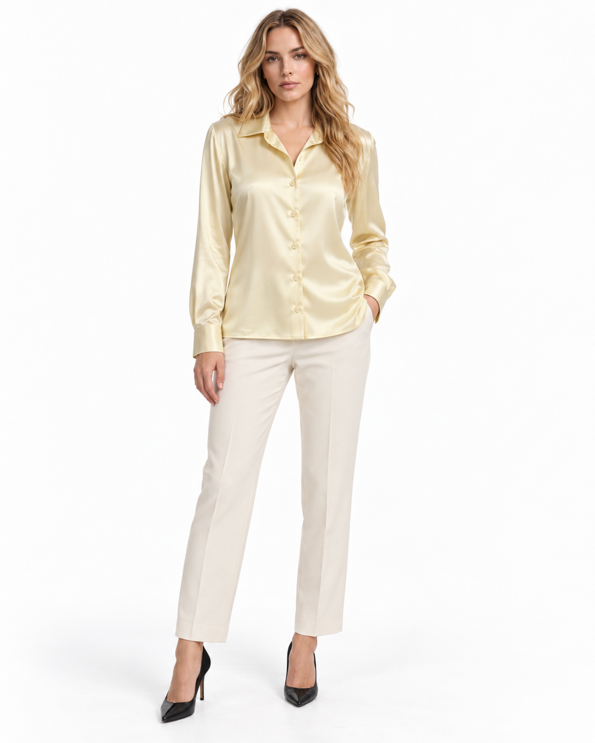 Blusa Satén Botón Joya