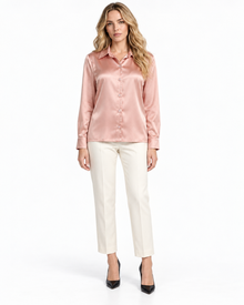 Blusa Satén Botón Joya Rosa – frente