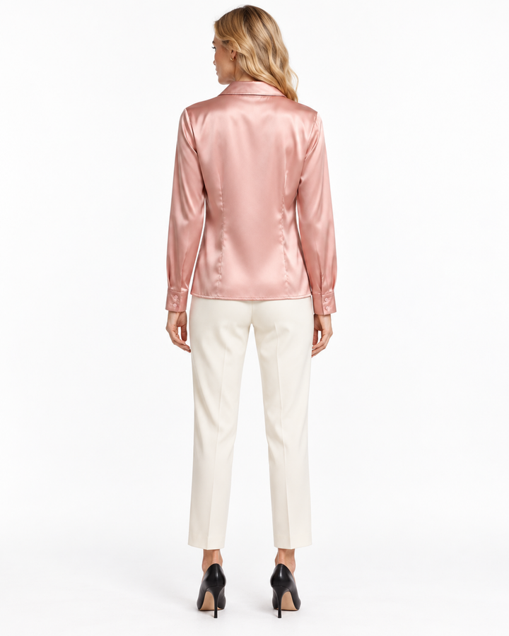 Blusa Satén Botón Joya Rosa – espalda